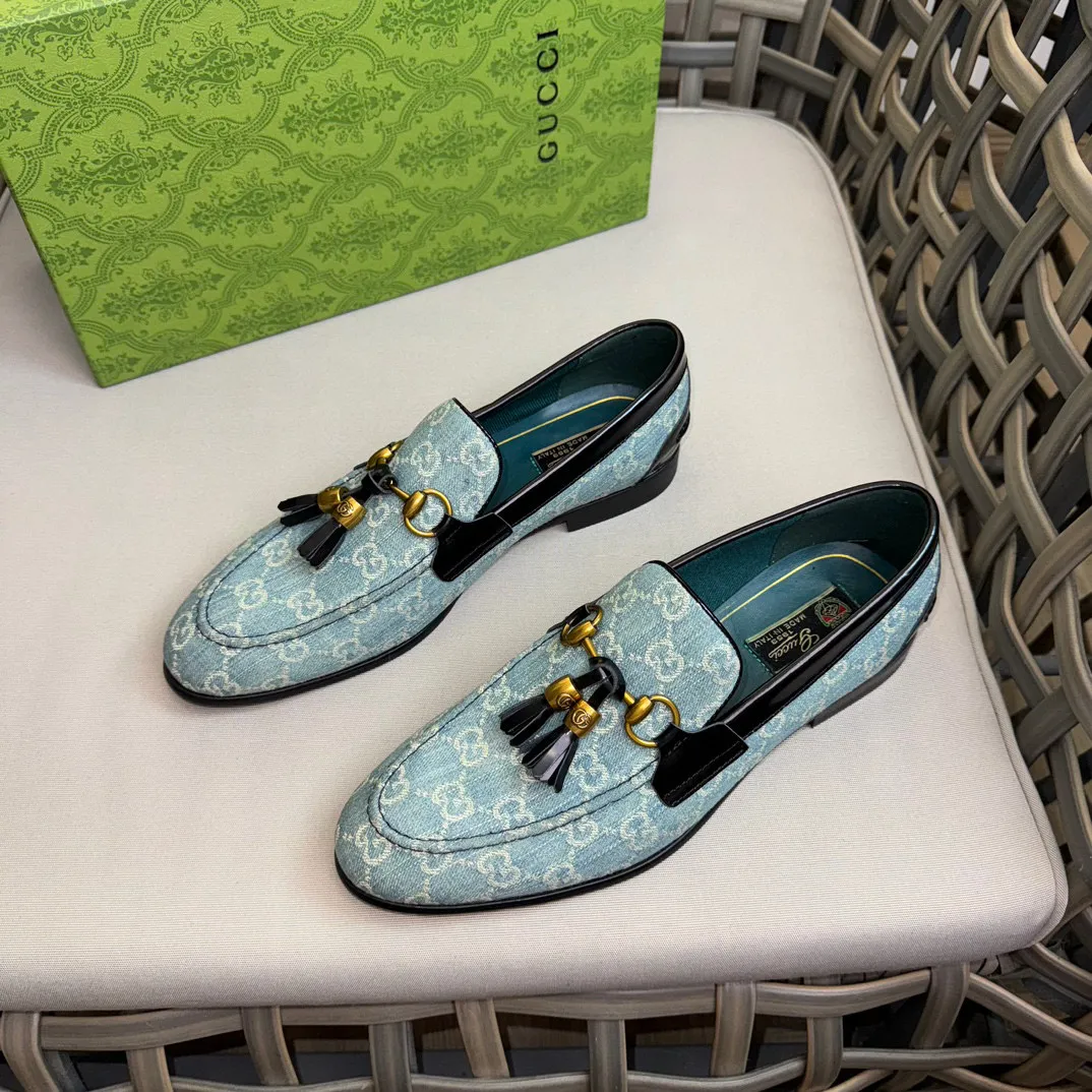 Men's shoes 💰900 Gucci～High-end genuine leather outsole men's casual leather shoes｜The upper is made of imported original presbyopic canvas fabric with top layer cowhide material｜Classic horsebit decoration｜Genuine leather handmade tassel embellishment｜Low-key luxury temperament｜Comfortable foot feeling｜Imported genuine leather outsole｜First layer cowhide inner padding｜Fine details Size: 39-44 (customized at 45.46)